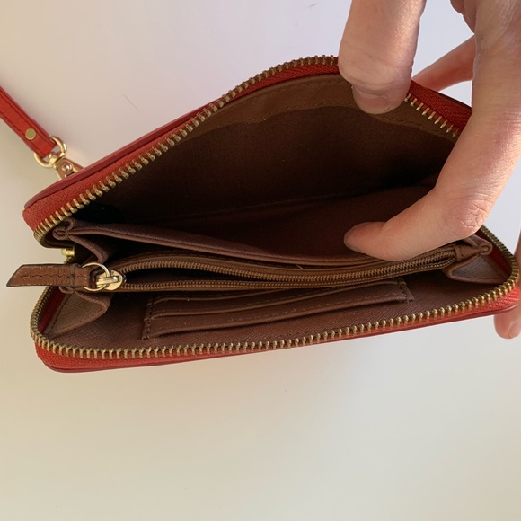 Fossil Sydney Zip Phone Leather Wallet Wristlet in Coral - Picture 12 of 12